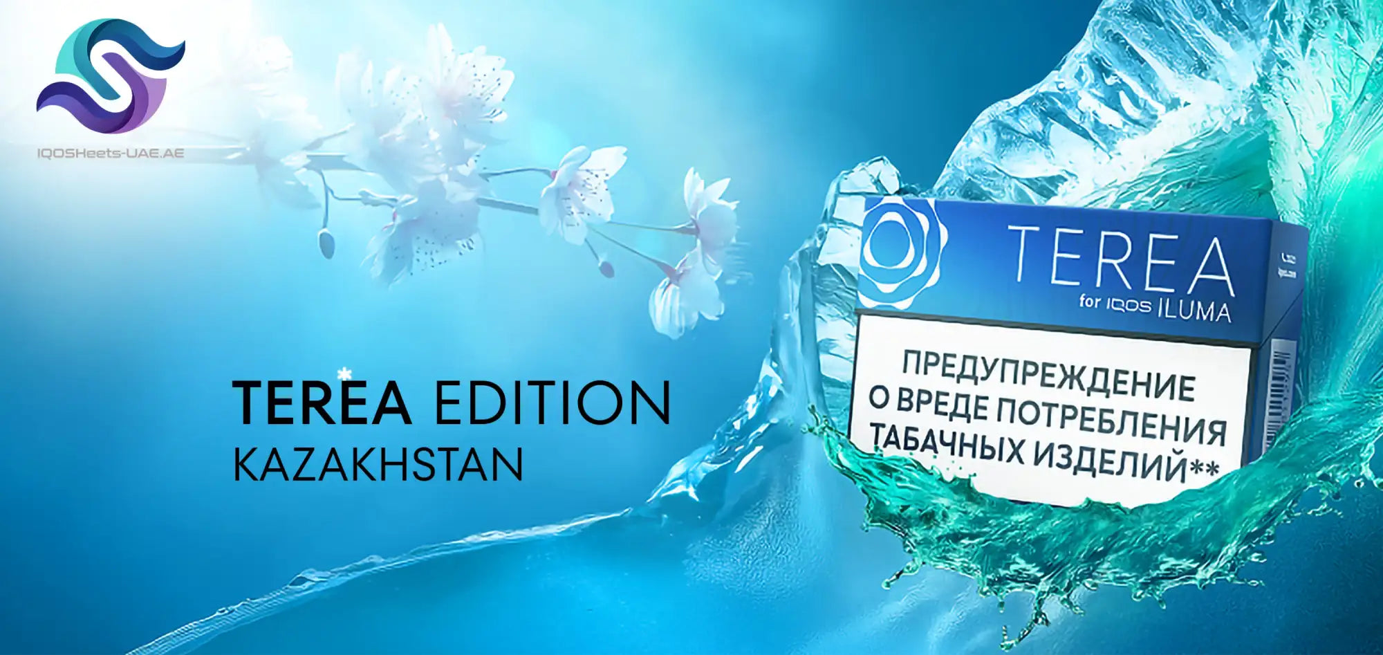 Blue rectangular box of terea for iqos iluma cigarettes, featuring white text and a circular logo on its front.