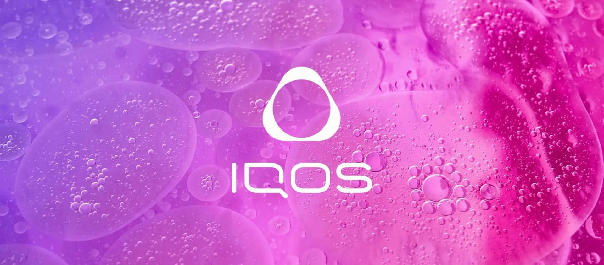 The iqos logo, featuring a white stylized droplet icon above the word ’iqos’ in clean sans-serif lettering.